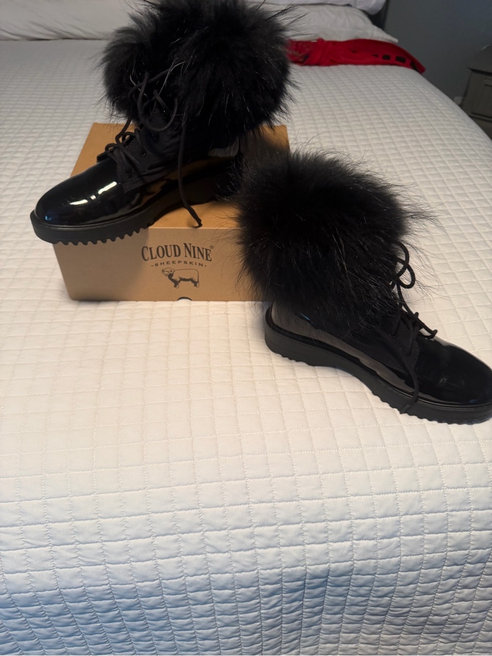 Patent Lace-Up Women's Black Fur-Trim Boots - Picture 6 of 6
